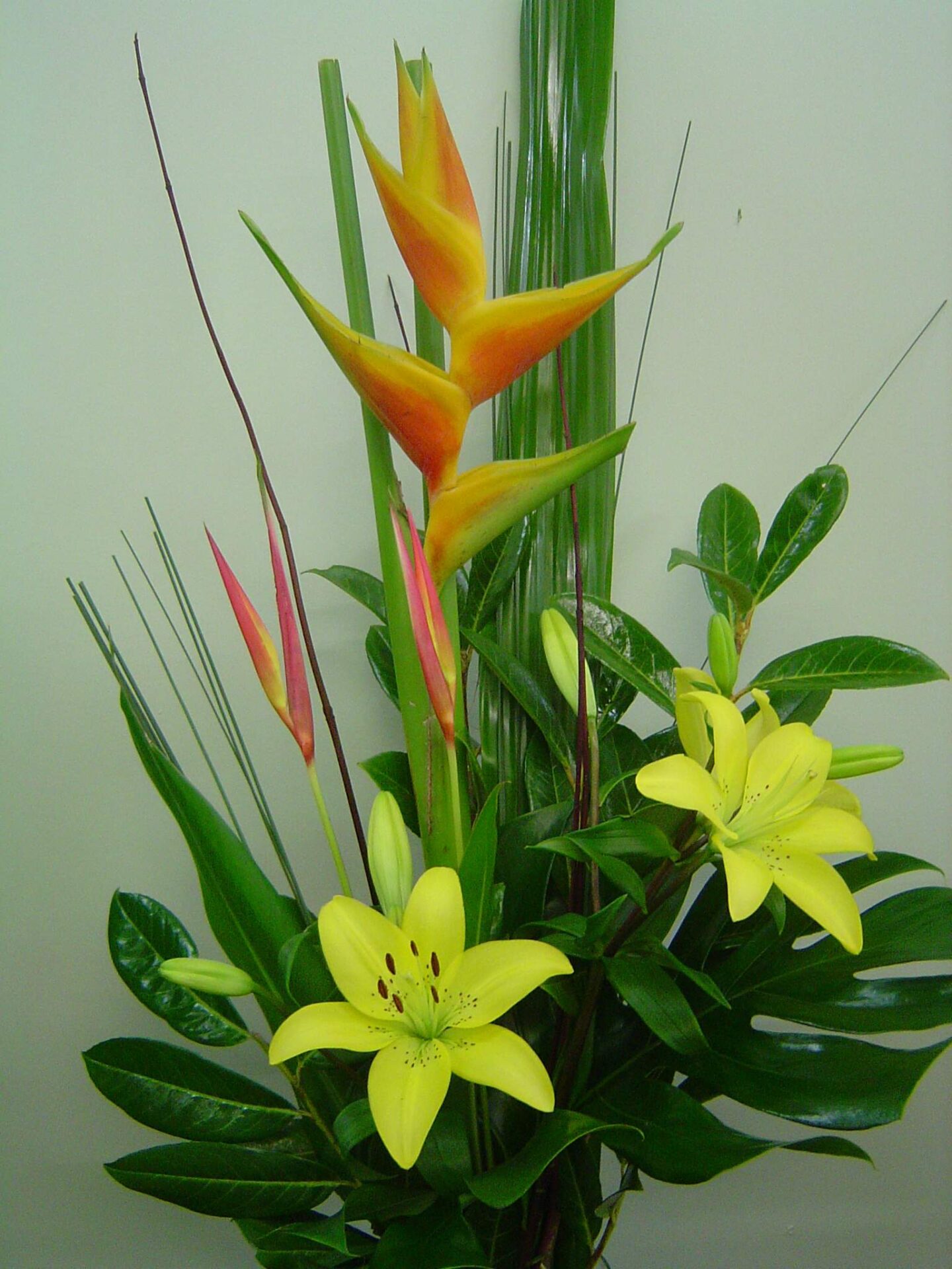 Bright tropical flowers in a presentation style bouquet