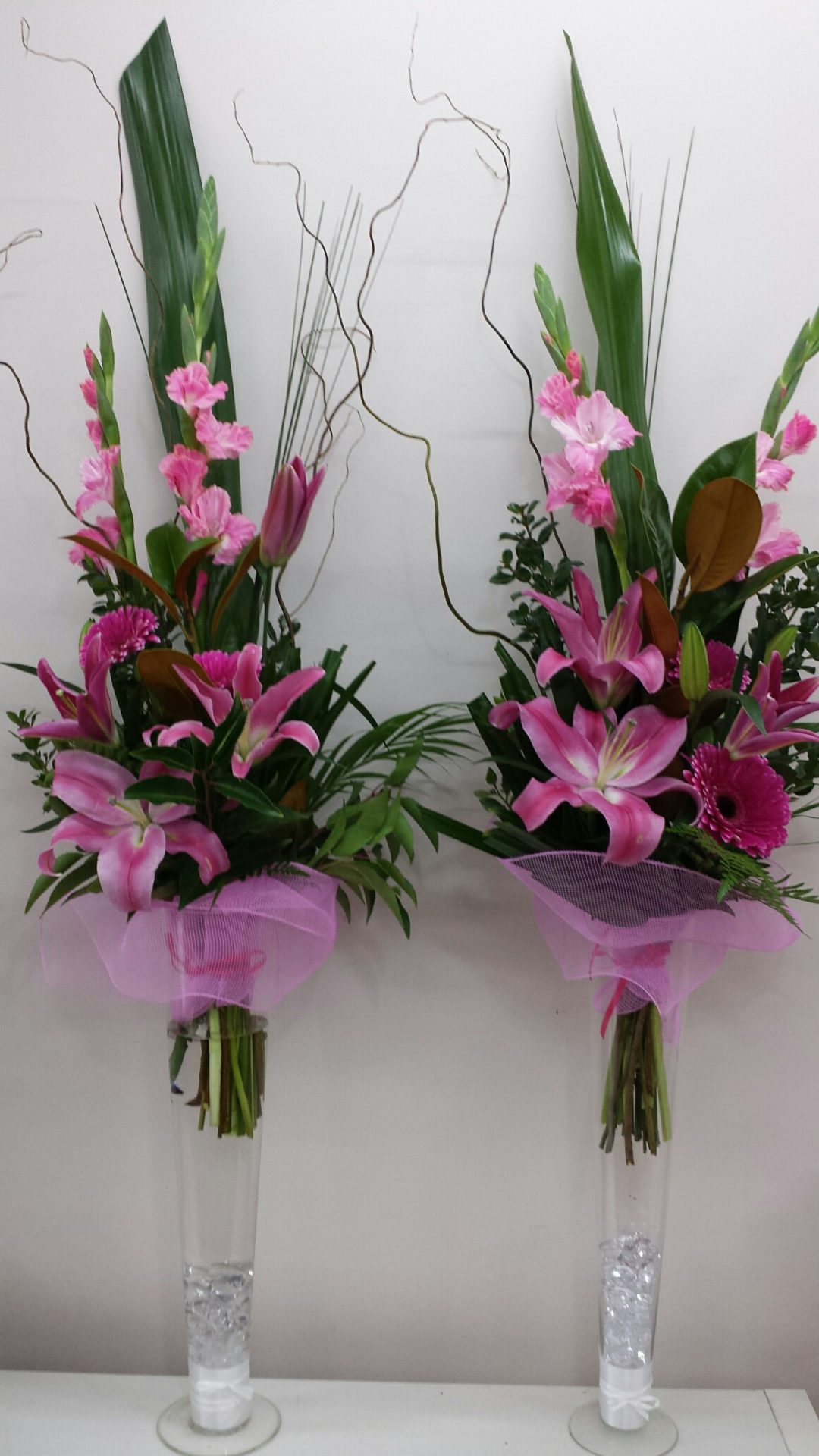 Tall glass vase bouquets