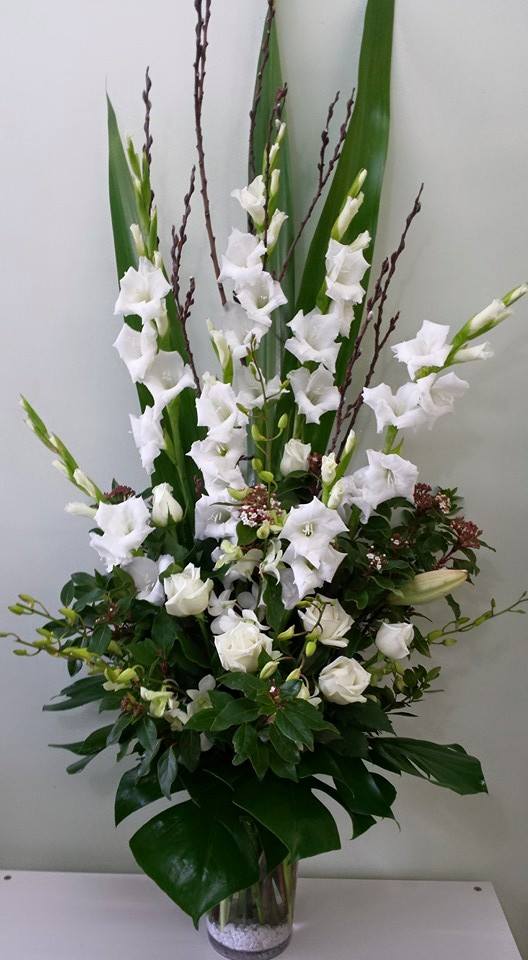 Tall vase white and green flowers