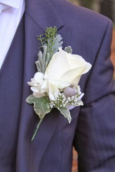 dusty miller and white lisianthus buttonhole