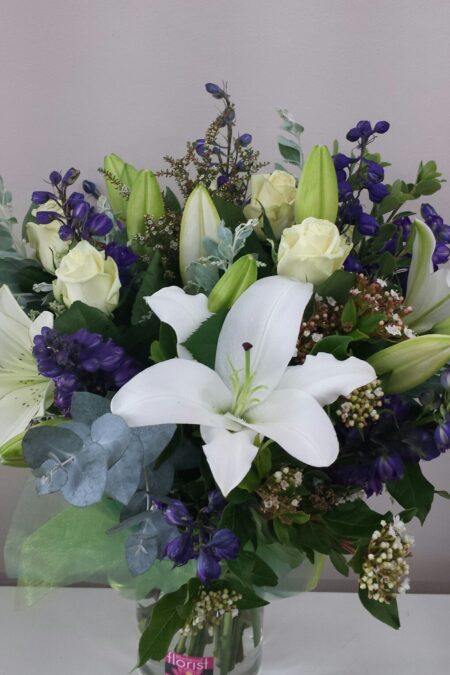 White and purple garden bouquet